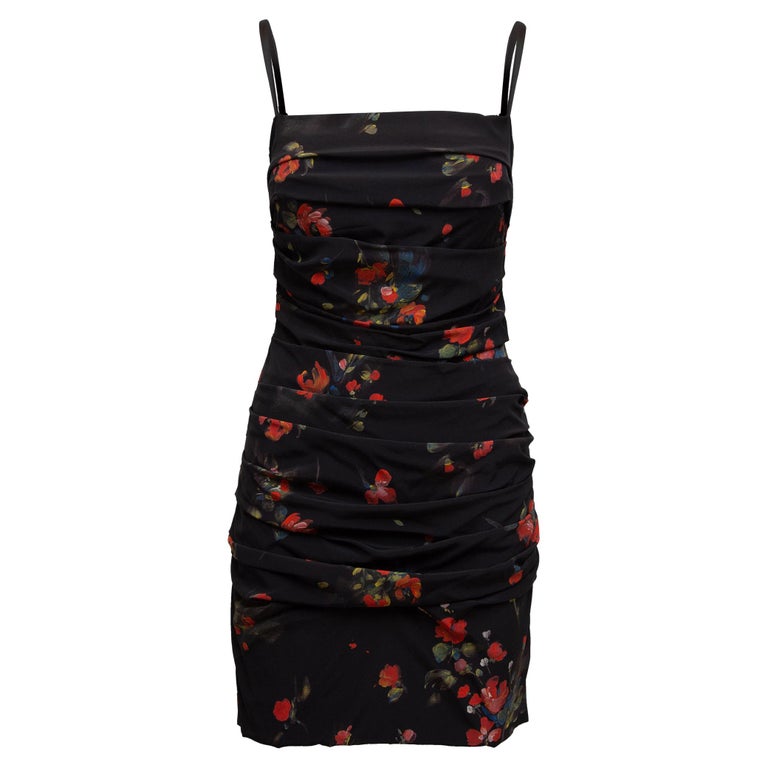 Dolce and Gabbana Black and Multicolor Floral Print Mini Dress at 1stDibs