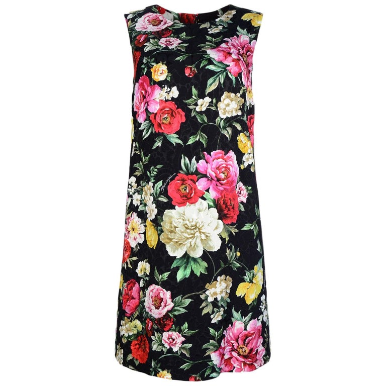 Dolce and Gabbana Black/Multicolor Floral Printed Shift Dress sz 42 rt ...