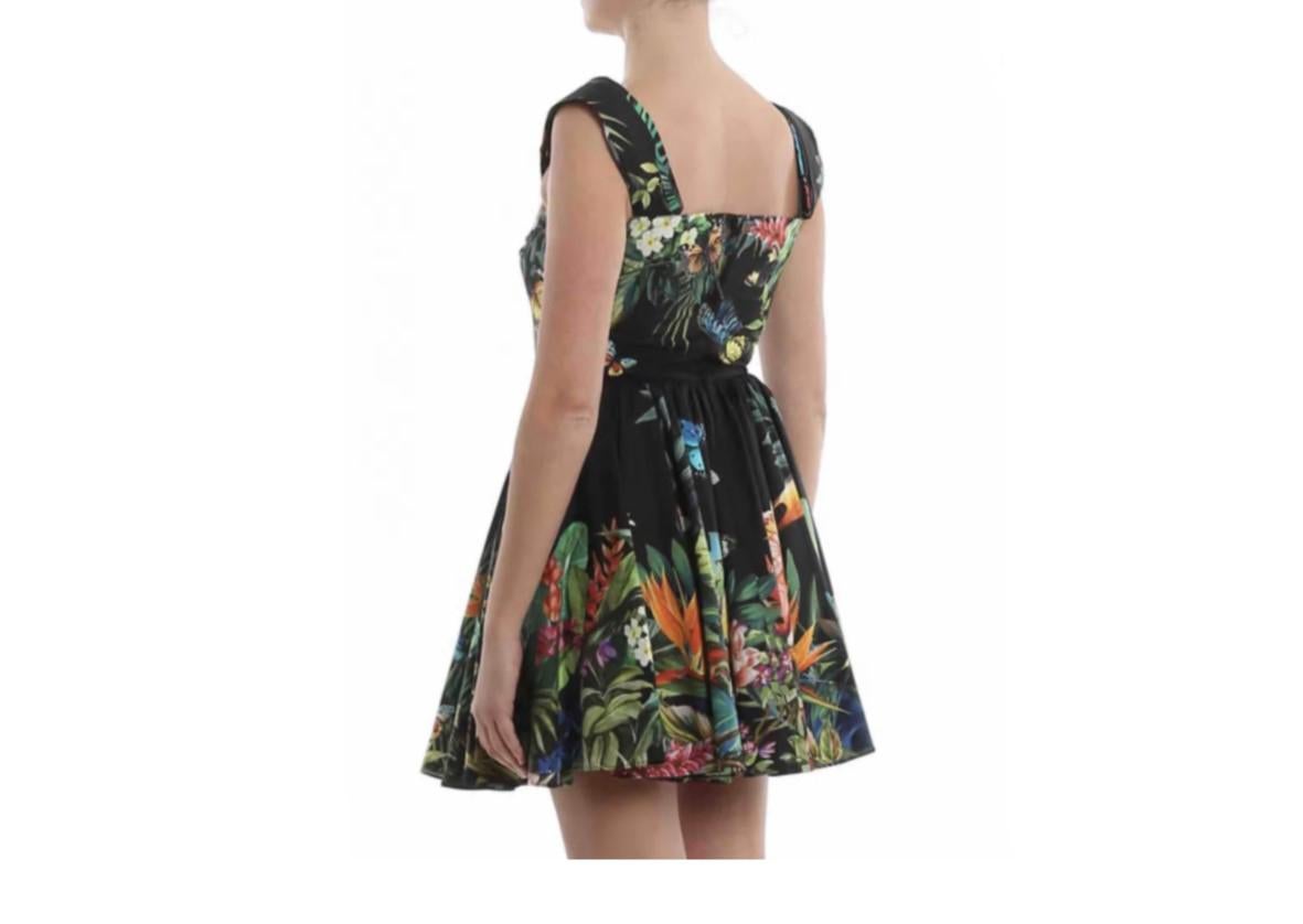 Dolce & Gabbana Black Multicolor Jungle Tropical Print Mini Dress Cotton Floral In New Condition In WELWYN, GB