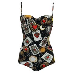 Dolce & Gabbana Black Multicolor Play Cards One Piece Swimsuit Swimwear Bikini