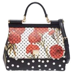 Dolce & Gabbana Black/Multicolor Polka Dots Floral Medium Top Handle Bag