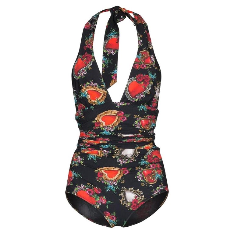 Dolce and Gabbana Black Multicolor Sacred Heart One Piece Swimsuit ...