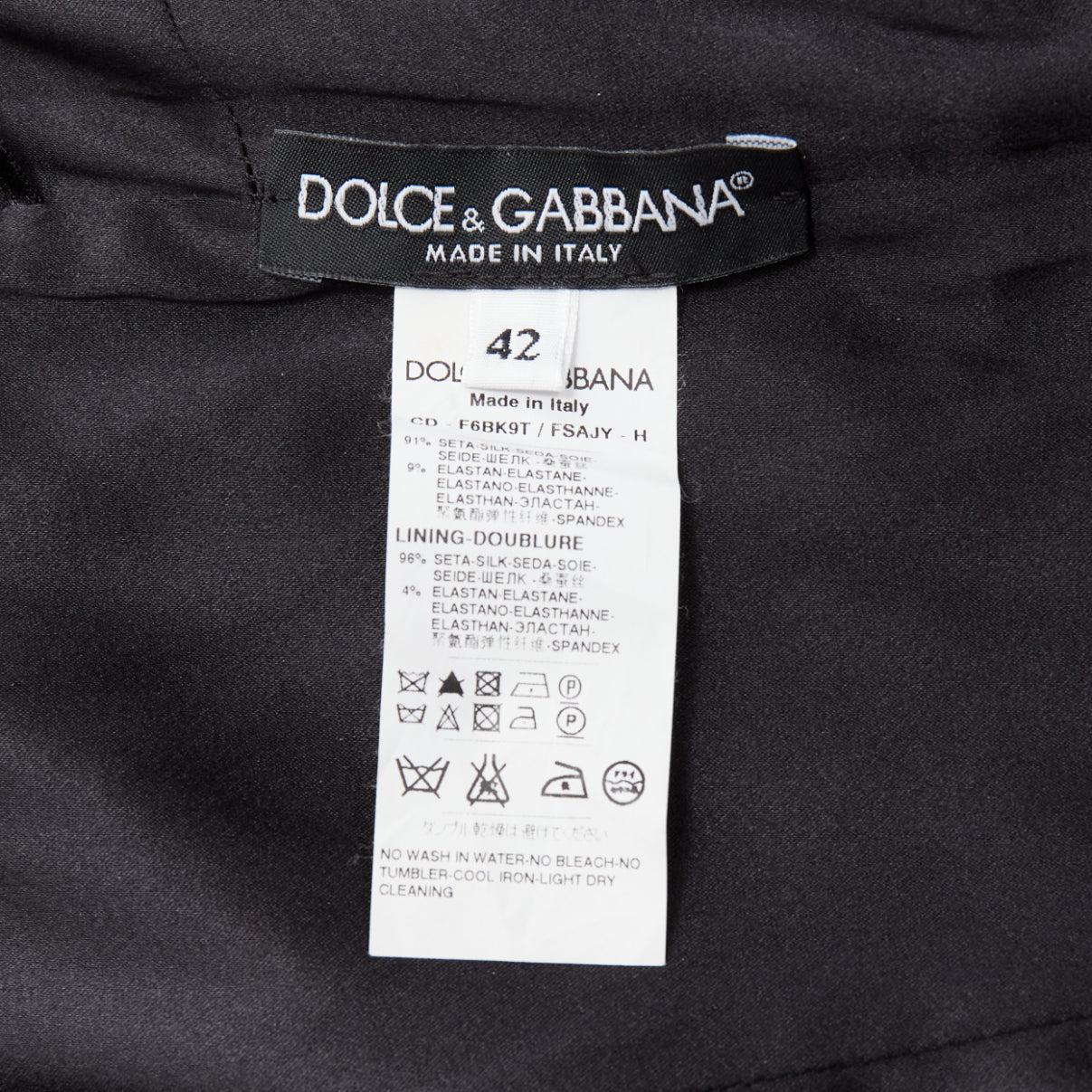DOLCE GABBANA black multicolour silk blend floral print ruched dress IT42 M For Sale 3