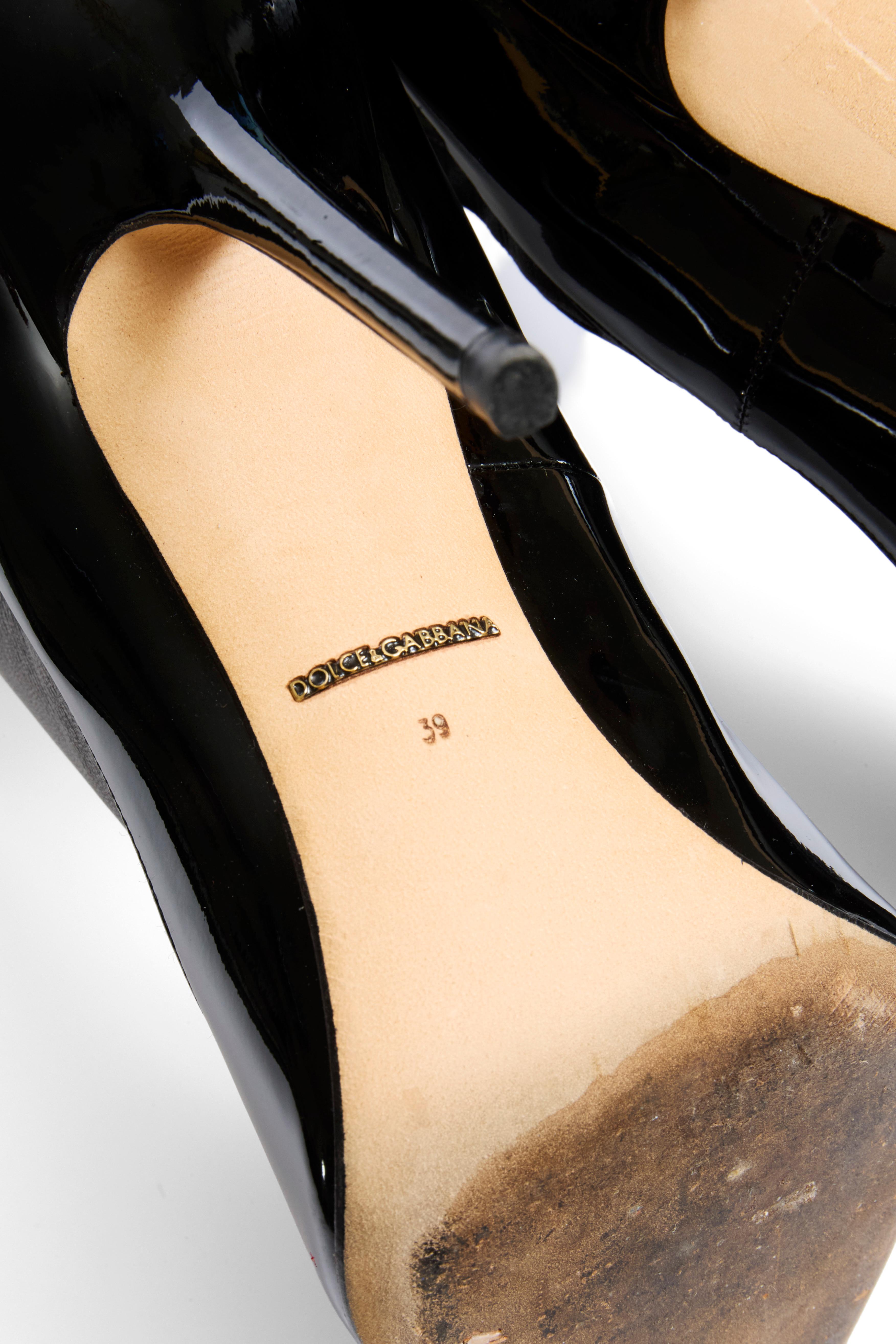 Dolce & Gabbana - Bottes à talon aiguille en cuir nappa et en cuir verni - Noir FW13 en vente 8