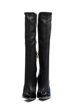 Dolce & Gabbana Black Nappa & Patent Leather Knee-High Stiletto Boots FW13