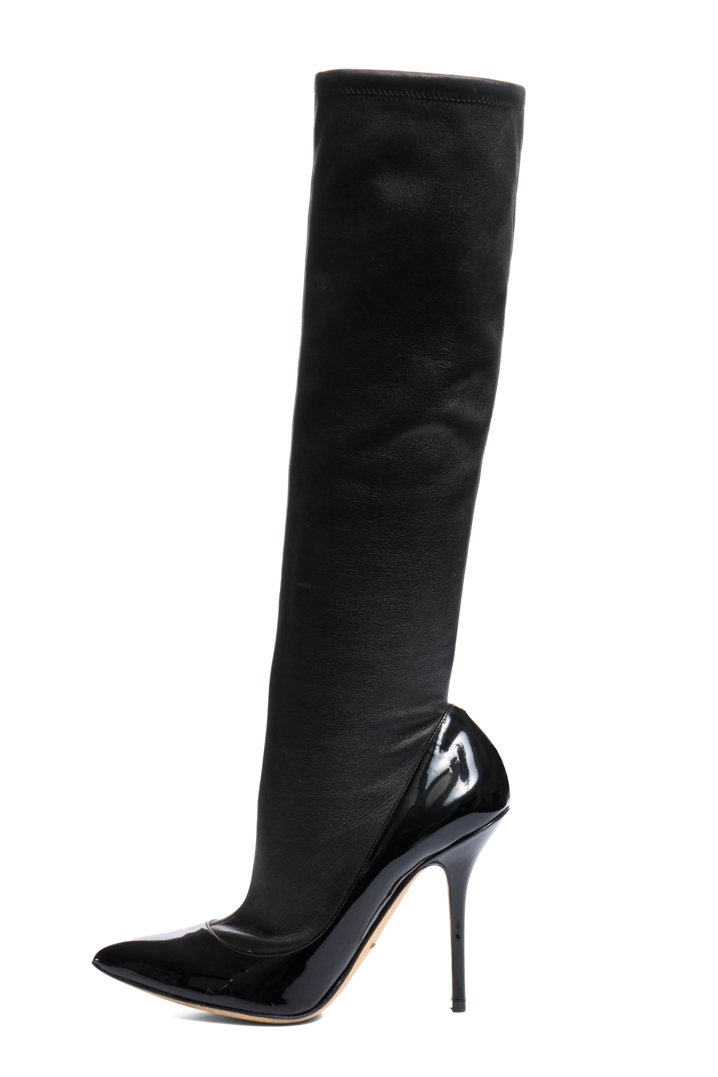 Dolce & Gabbana - Bottes à talon aiguille en cuir nappa et en cuir verni - Noir FW13 en vente 1