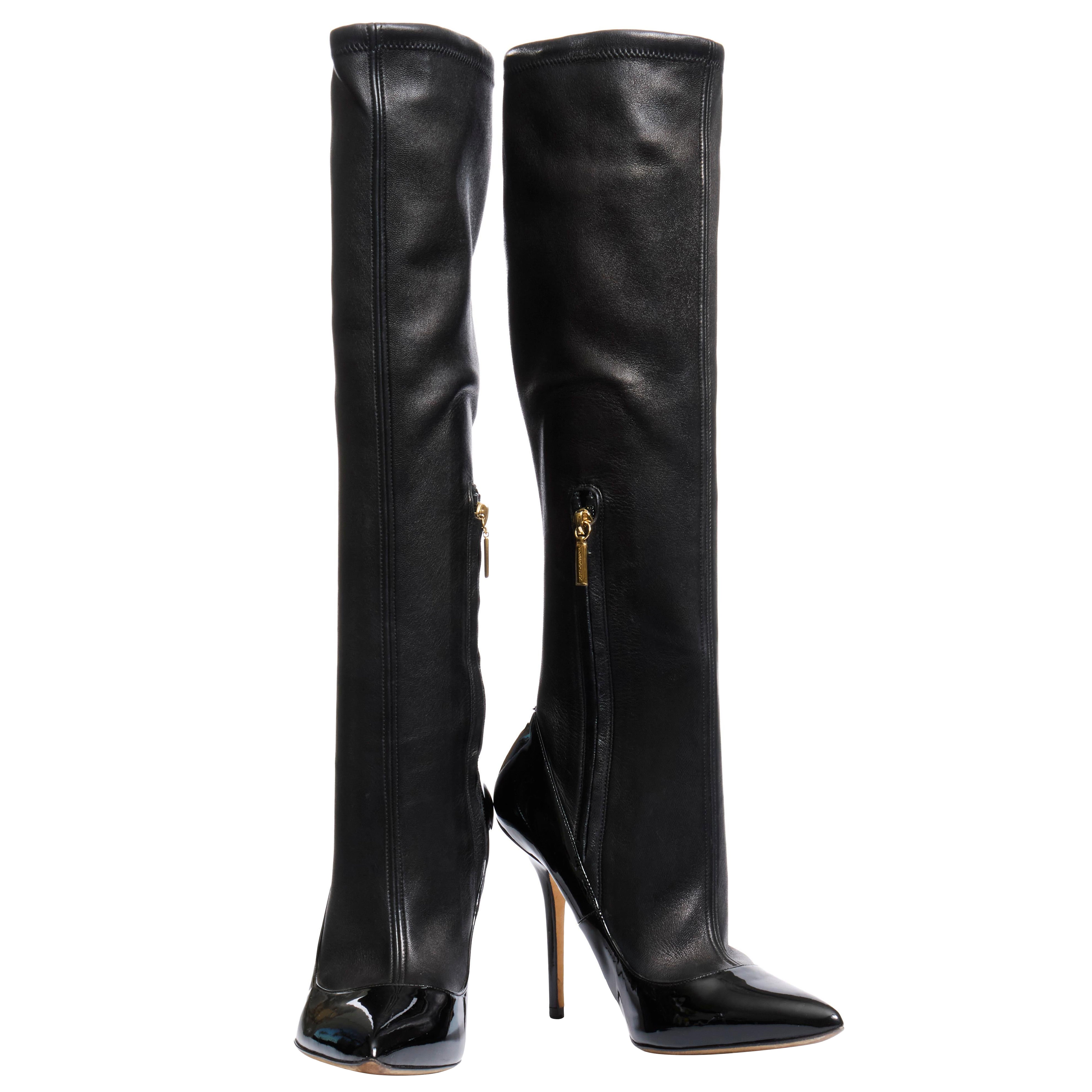 Dolce & Gabbana - Bottes à talon aiguille en cuir nappa et en cuir verni - Noir FW13 en vente