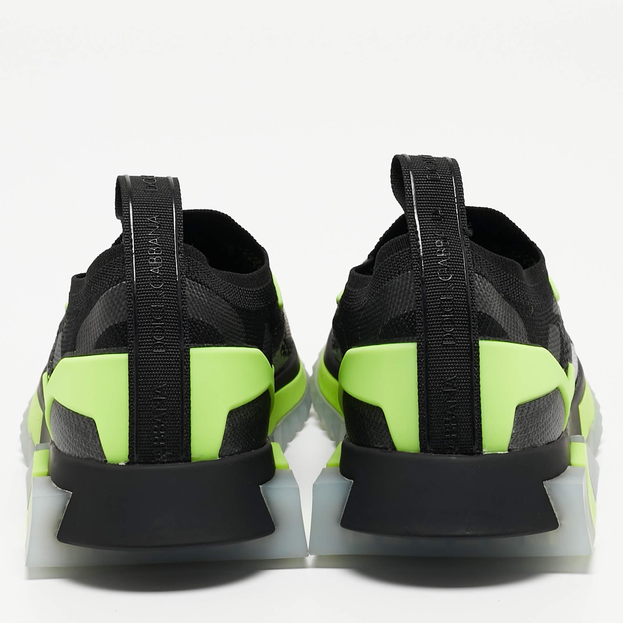 Dolce & Gabbana Black/Neon Green Logo Print Knit Fabric Sorrento Sneakers Size 3 For Sale 2