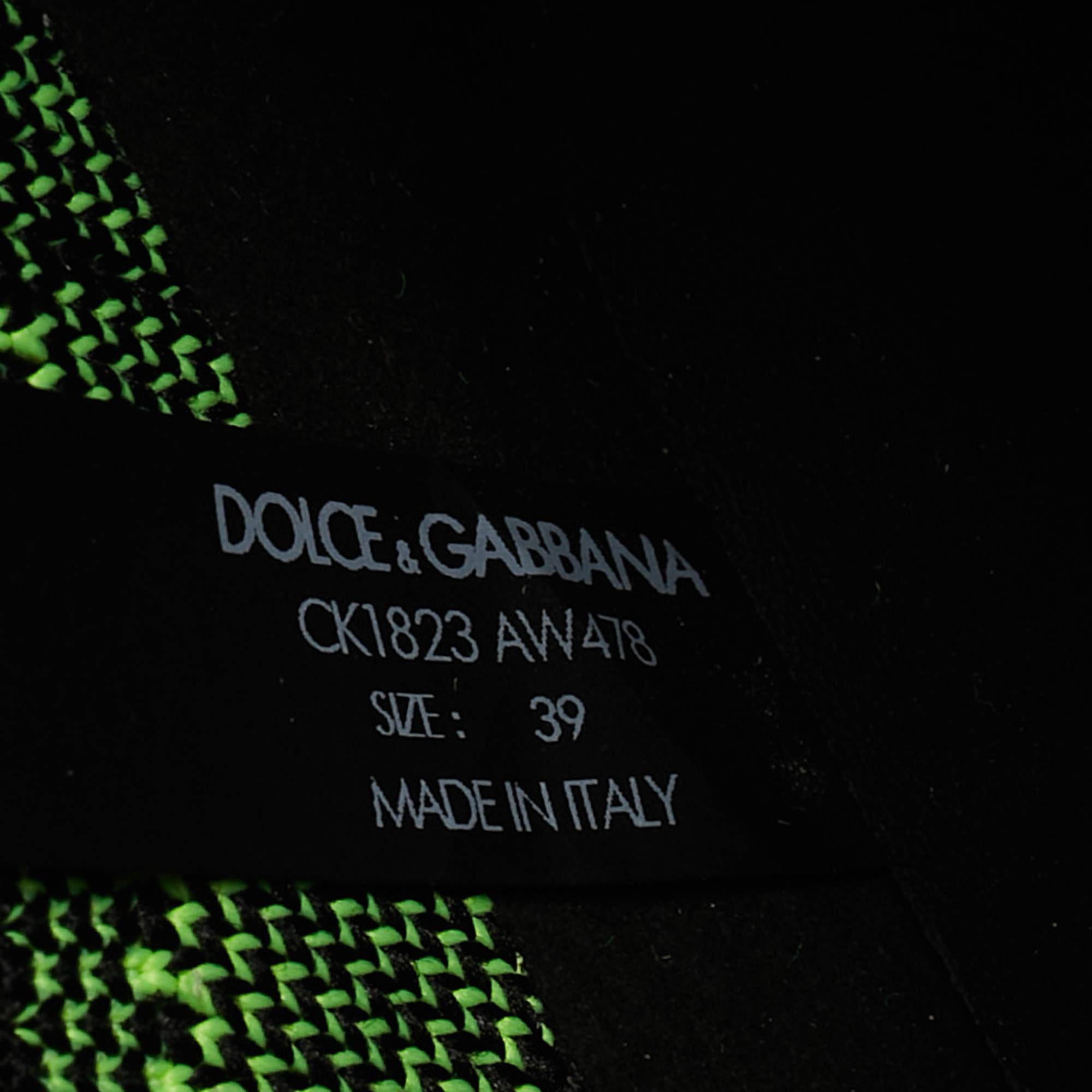 Dolce & Gabbana Black/Neon Green Logo Print Knit Fabric Sorrento Sneakers Size 3 5