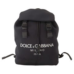 Dolce & Gabbana Black Neoprene Backpack Travel Bag Drawstring Men Logo Italy