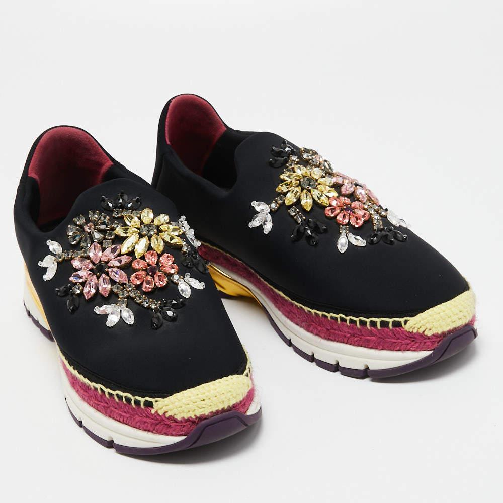 Women's Dolce & Gabbana Black Neoprene Barcelona Crystal Embellished Sneakers Size 40.5 For Sale