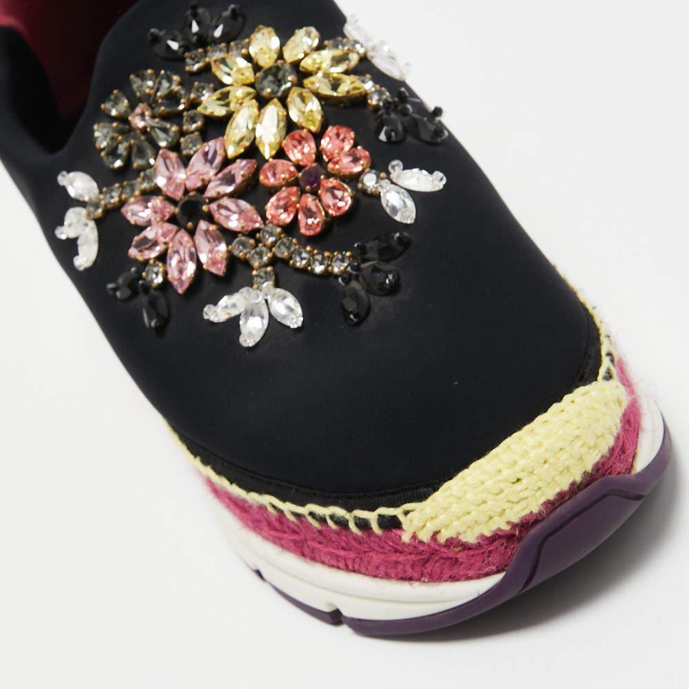Dolce & Gabbana Black Neoprene Barcelona Crystal Embellished Sneakers Size 40.5 For Sale 1