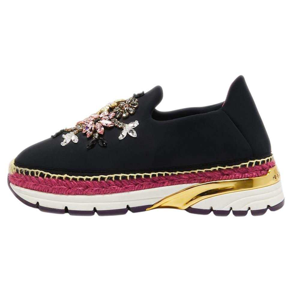 Dolce & Gabbana Black Neoprene Barcelona Crystal Embellished Sneakers Size 40.5 For Sale