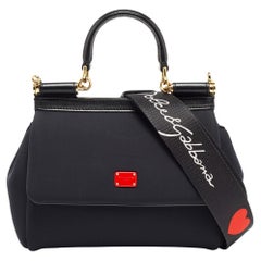 Dolce & Gabbana Black Neoprene Small Miss Sicily Top Handle Bag