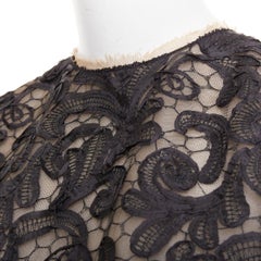 DOLCE GABBANA black nude overlay applique lace crew neck crop top IT40 S
