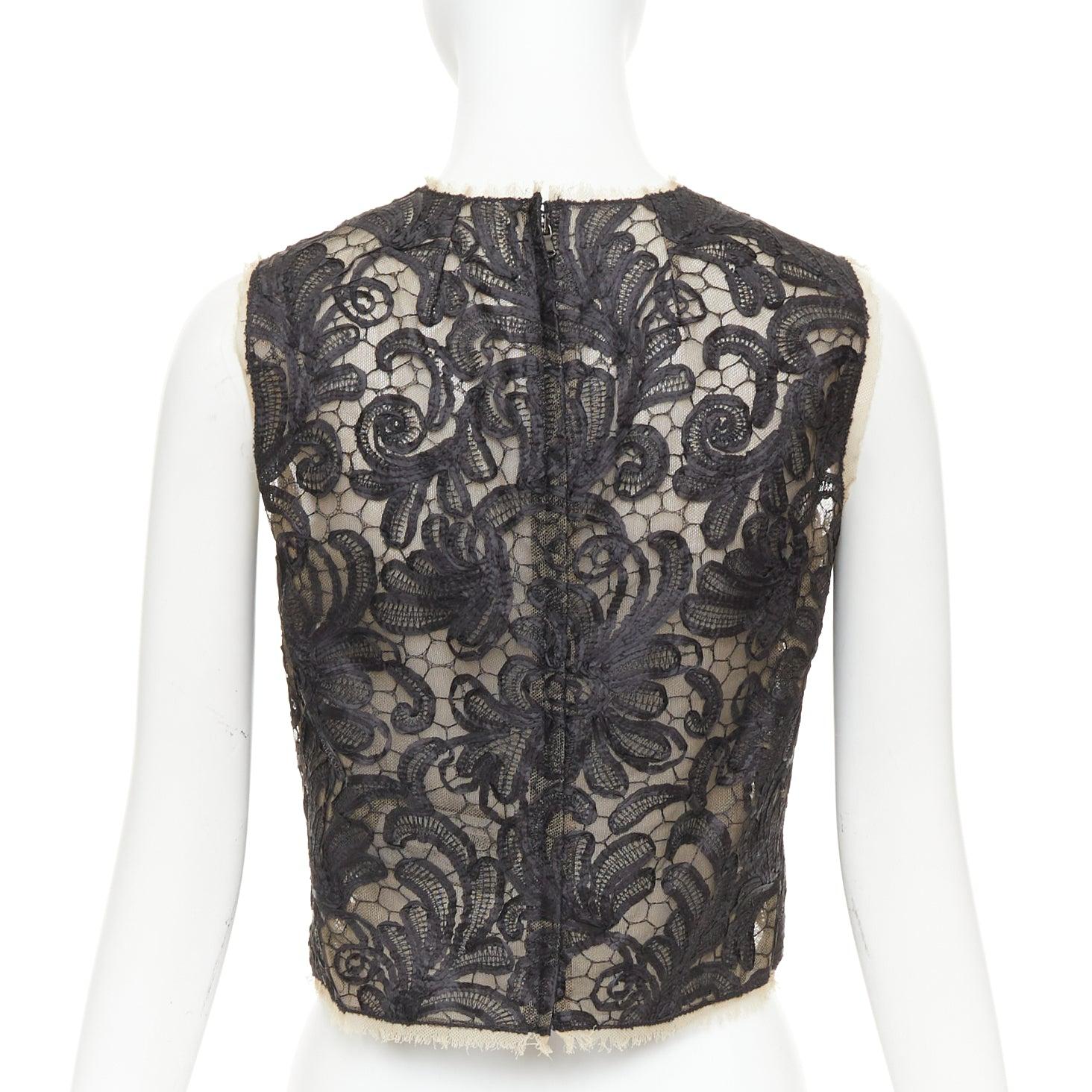 Donna DOLCE GABBANA nero nudo sovrapposizione applique pizzo girocollo crop top IT40 S in vendita