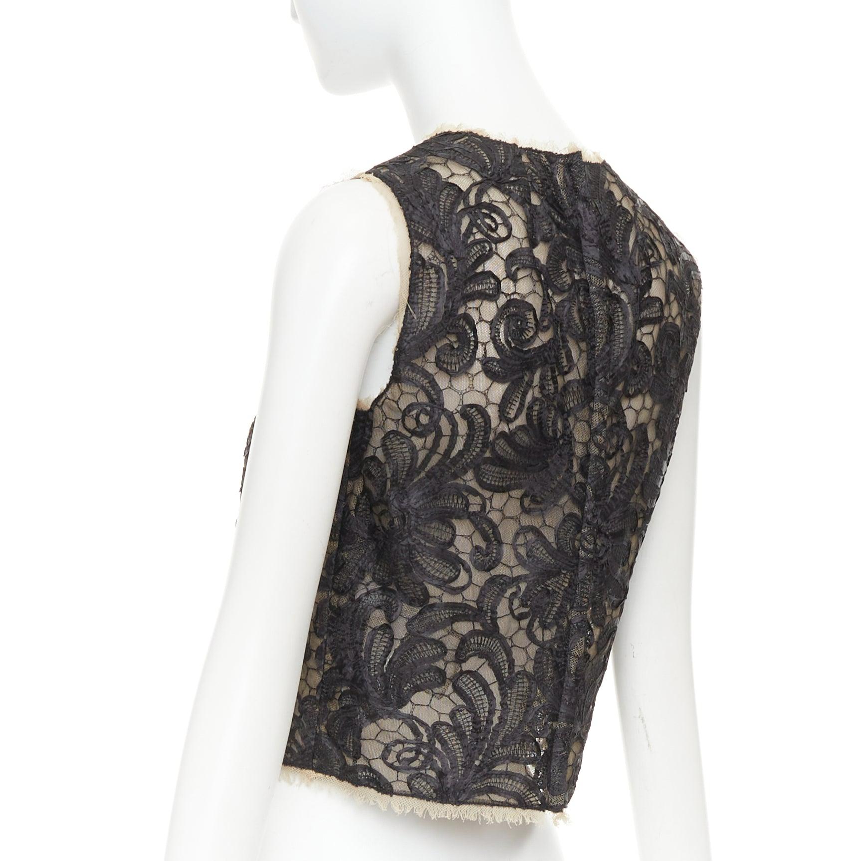 DOLCE GABBANA nero nudo sovrapposizione applique pizzo girocollo crop top IT40 S in vendita 1
