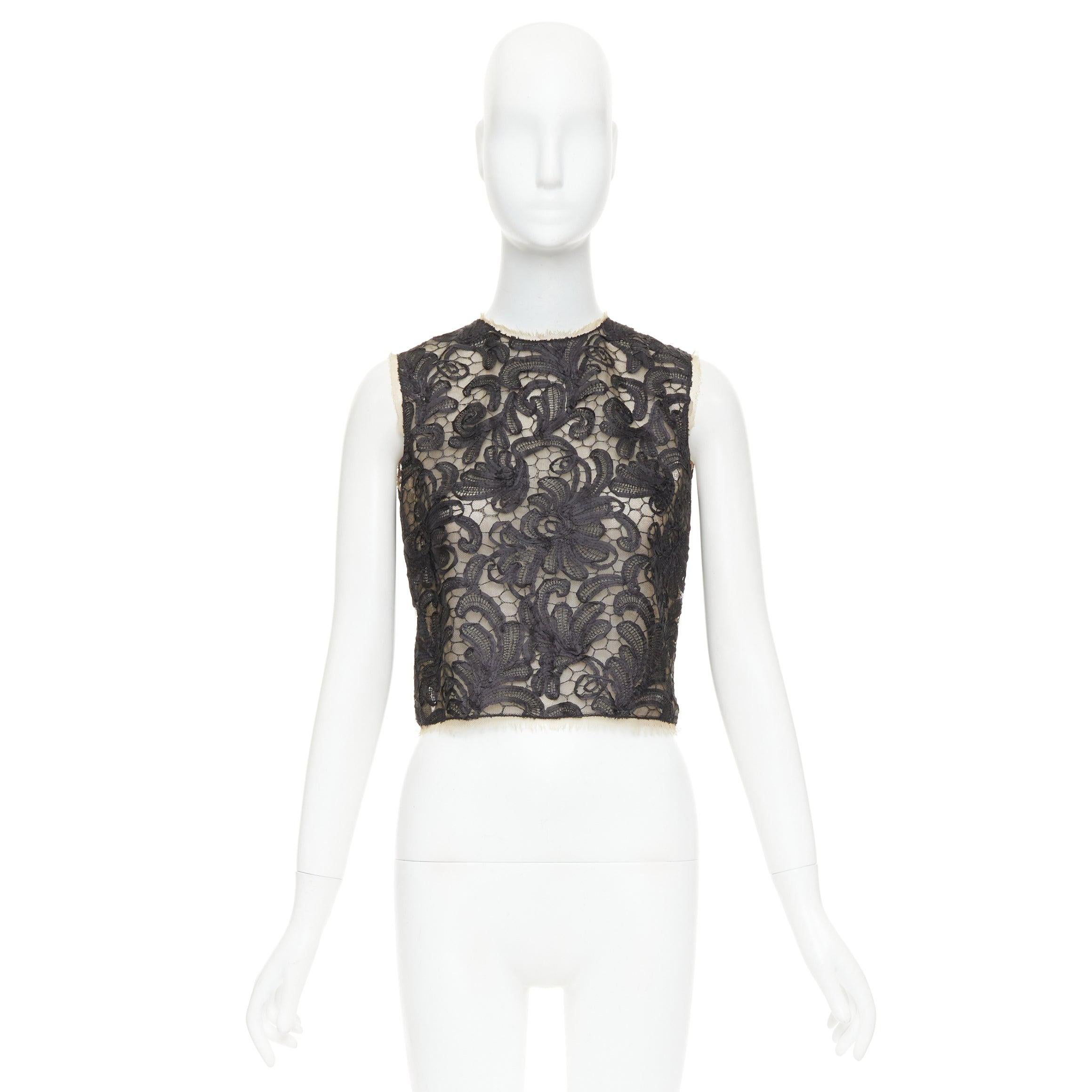 DOLCE GABBANA nero nudo sovrapposizione applique pizzo girocollo crop top IT40 S in vendita 4