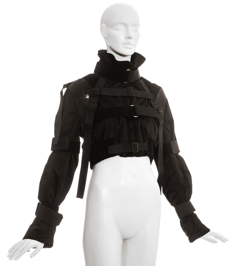 Women's Dolce & Gabbana black nylon cropped parachute bondage jacket, fw 2003 For Sale