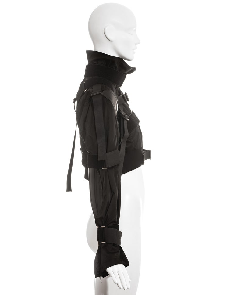 Dolce & Gabbana black nylon cropped parachute bondage jacket, fw 2003 For Sale 1