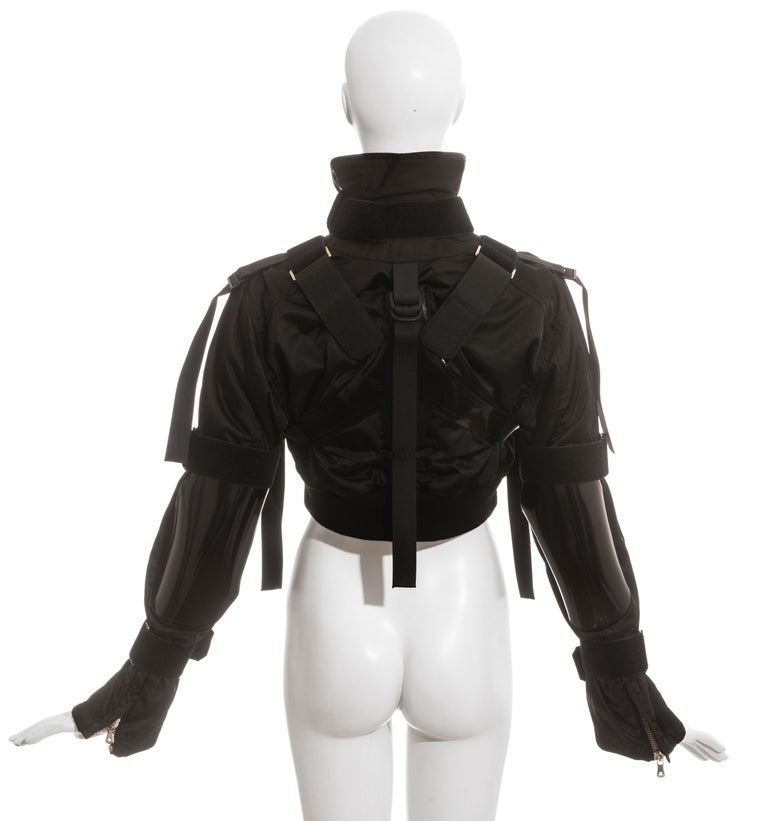 Dolce & Gabbana black nylon cropped parachute bondage jacket, fw 2003 For Sale 2