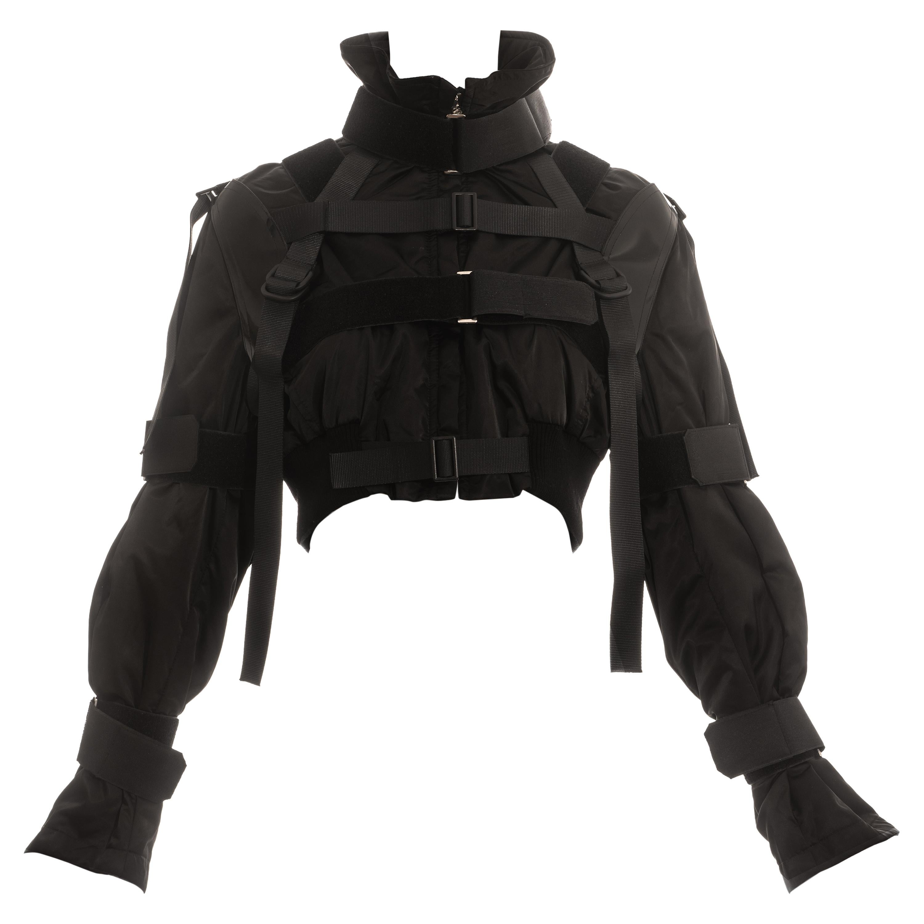 Dolce & Gabbana black nylon cropped parachute bondage jacket, fw 2003 For Sale