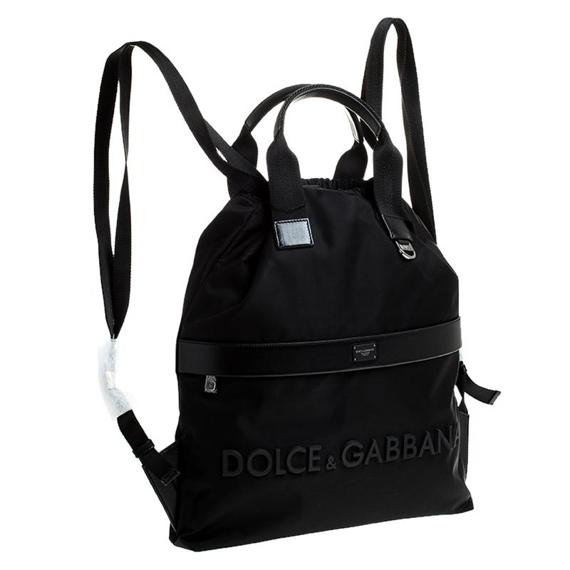 Dolce & Gabbana Schwarzer Nylon-Rucksack mit Kordelzug Herren