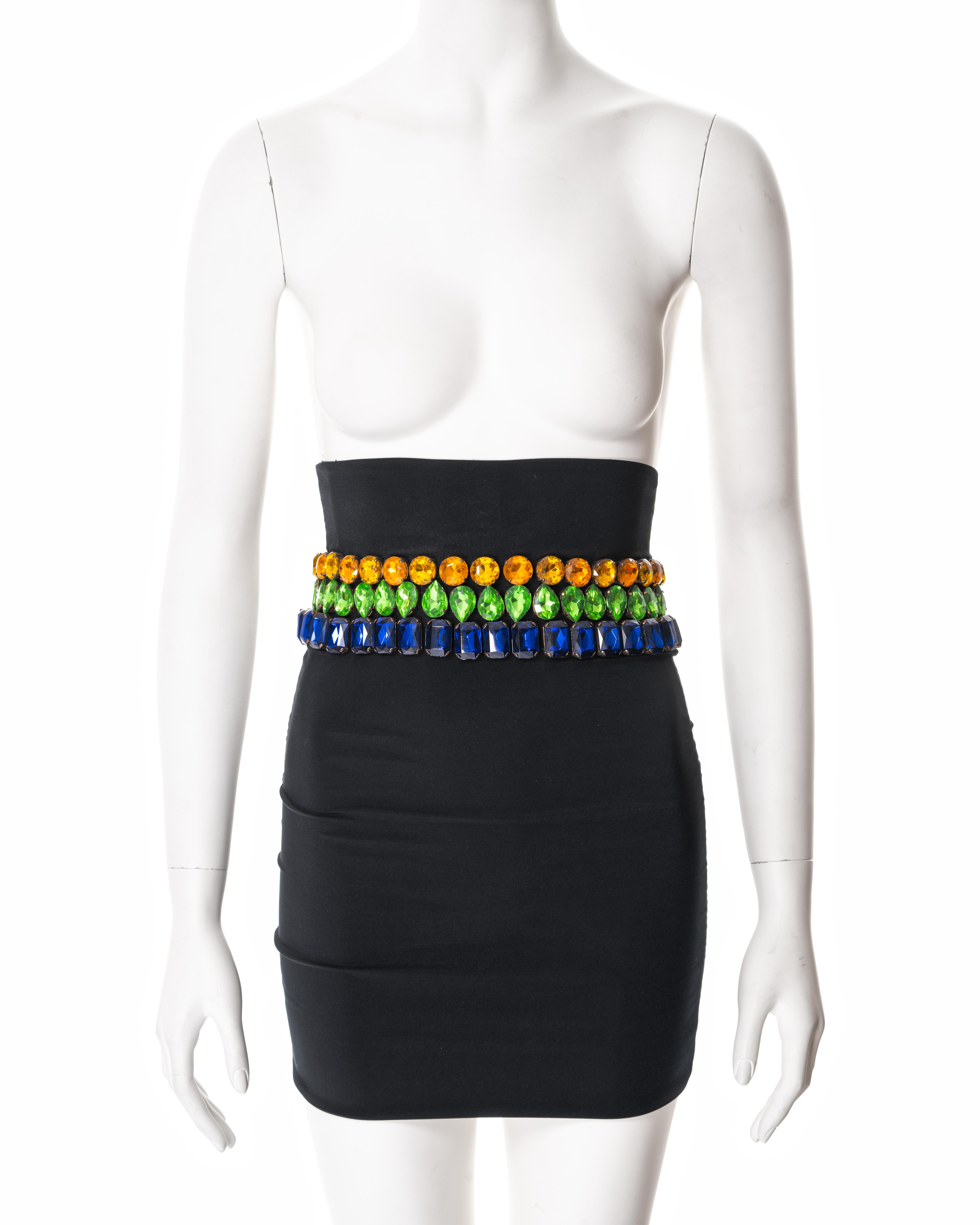 Dolce & Gabbana black nylon mini skirt with large crystal adornments, fw 1991 In Excellent Condition In London, GB