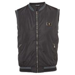 Dolce 
Gabbana Black Nylon Plaque Detail Zip Front Gilet L