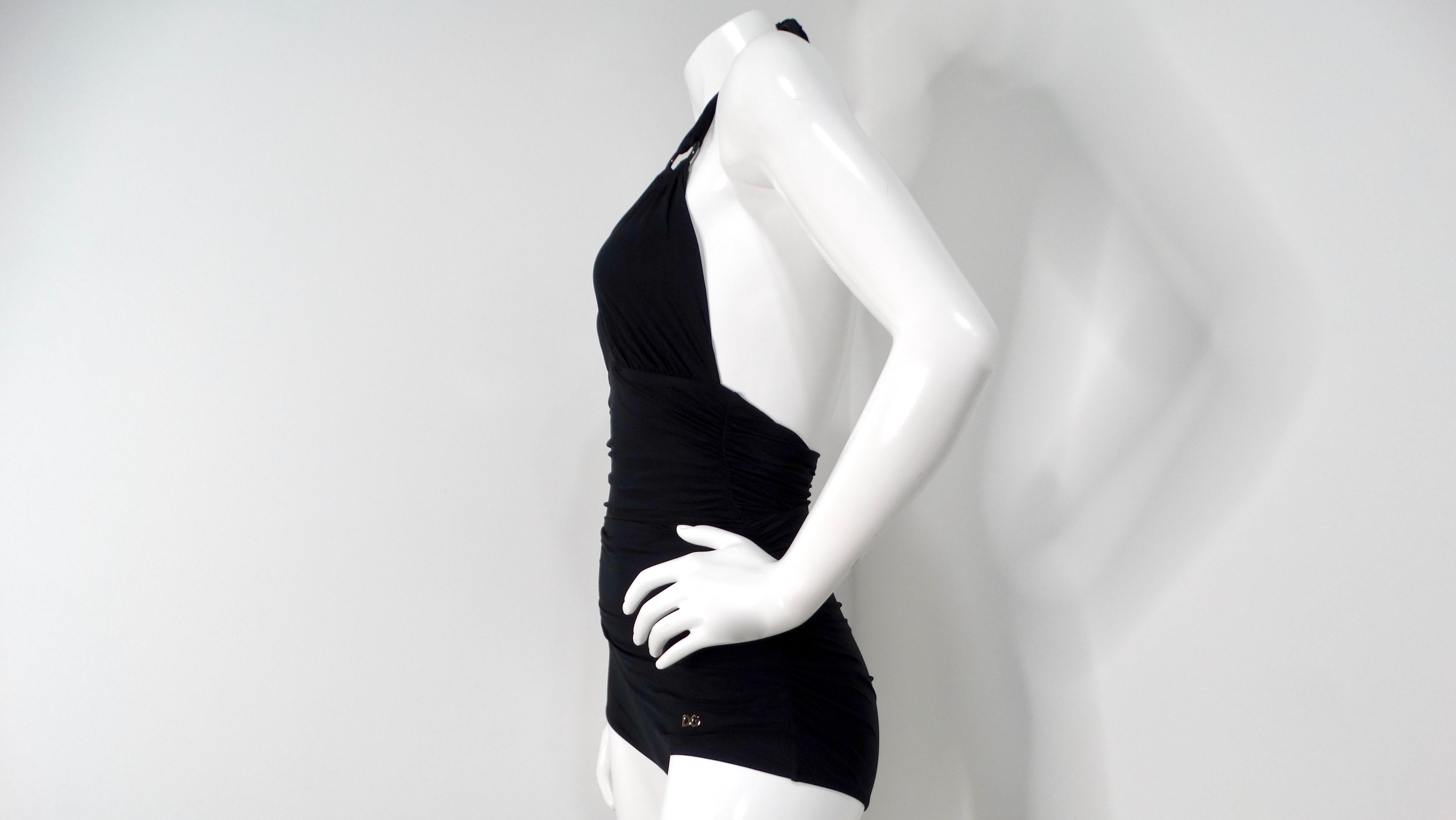 Dolce & Gabbana Black One-Piece Swimsuit With Plunging Neckline For Sale 1