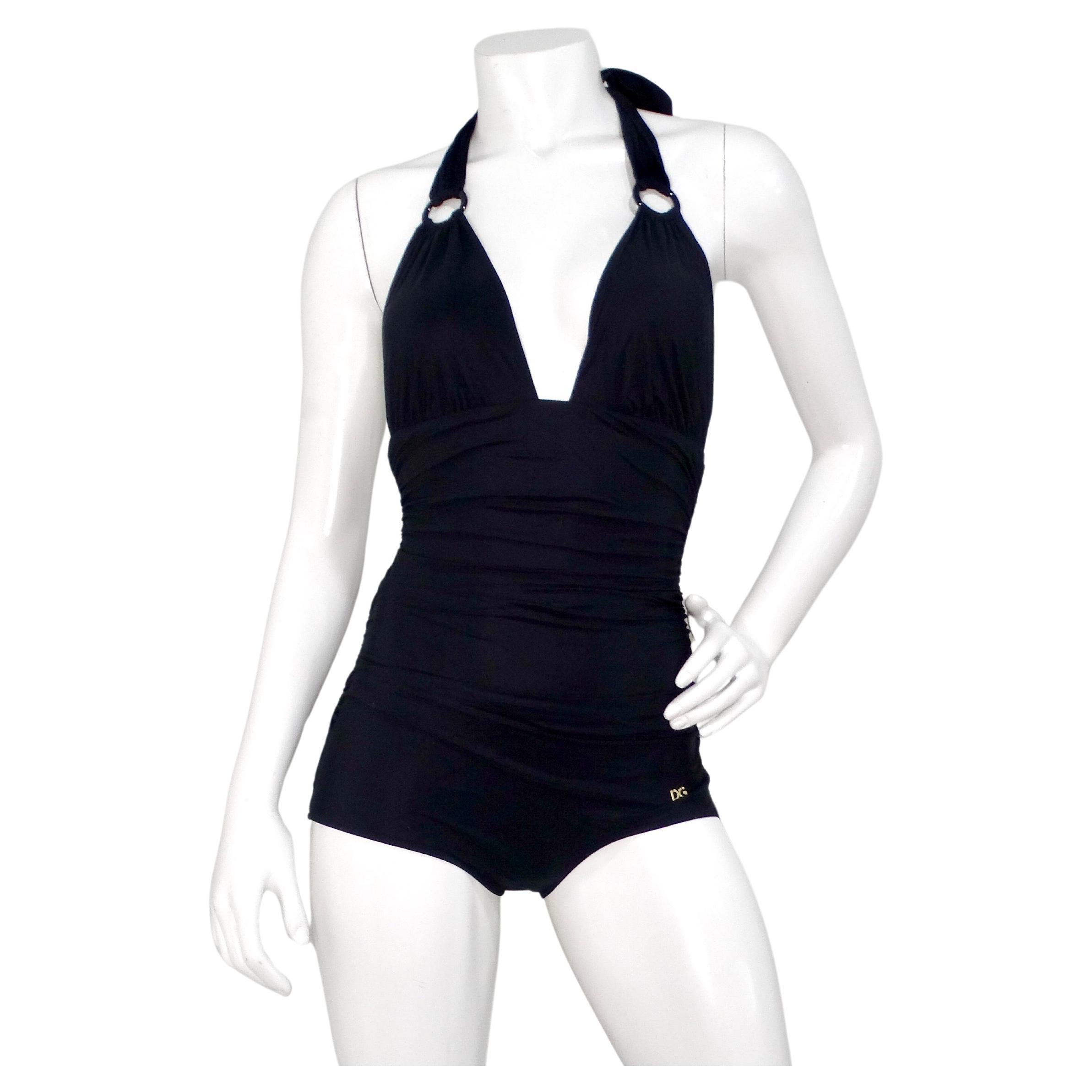 Dolce & Gabbana Black One-Piece Swimsuit With Plunging Neckline