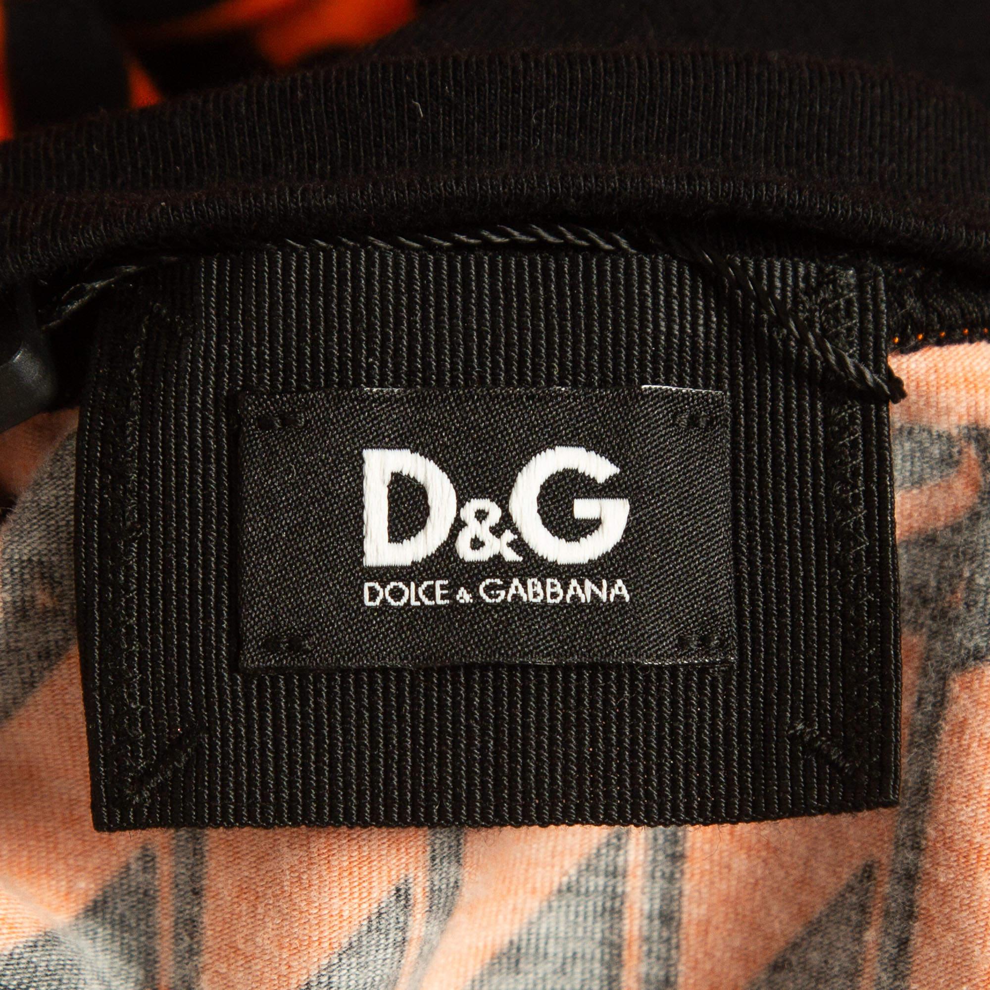 Dolce & Gabbana Schwarzes/Oranges bedrucktes Strickoberteil S Damen im Angebot