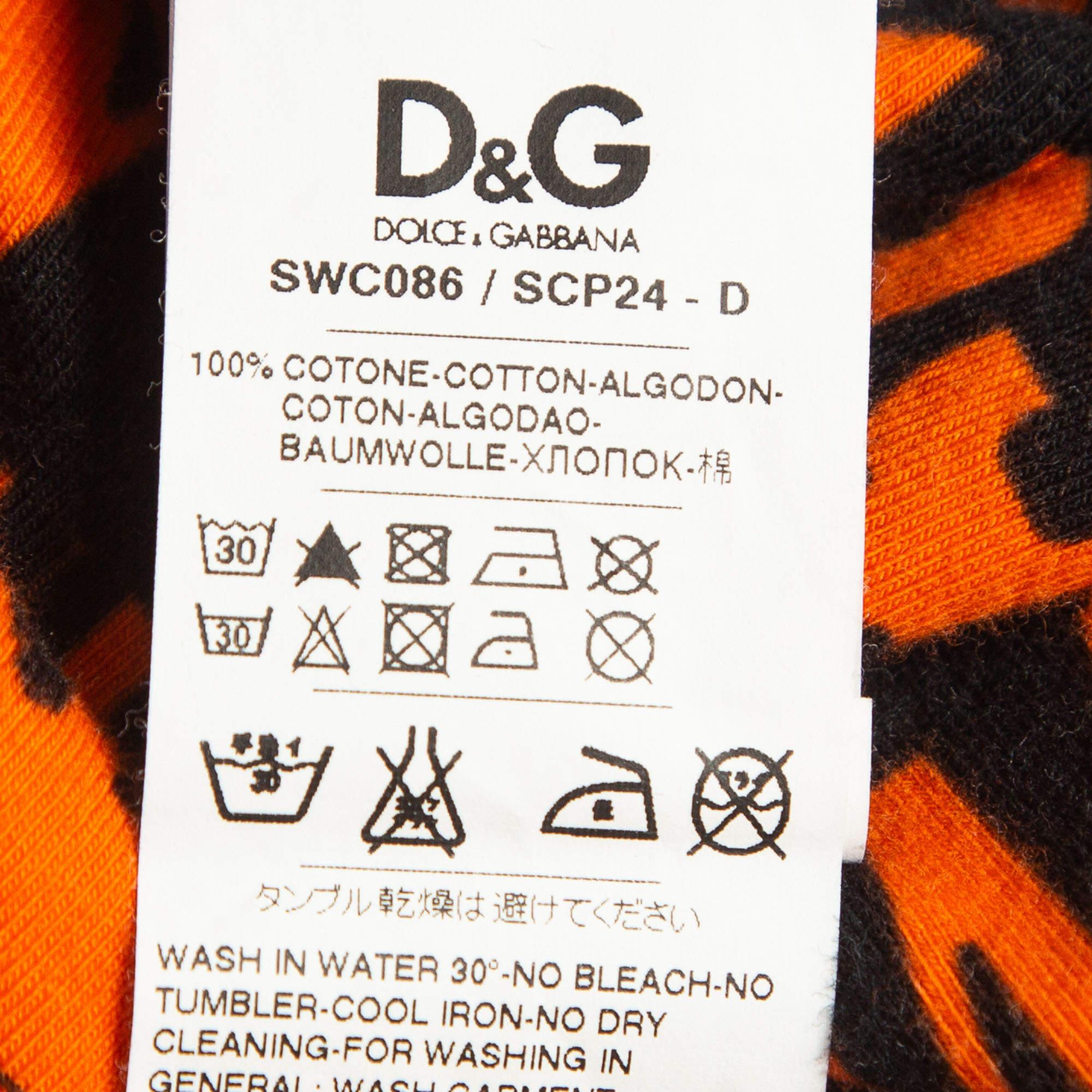 Dolce & Gabbana Black/Orange Printed Knit Top S For Sale 1