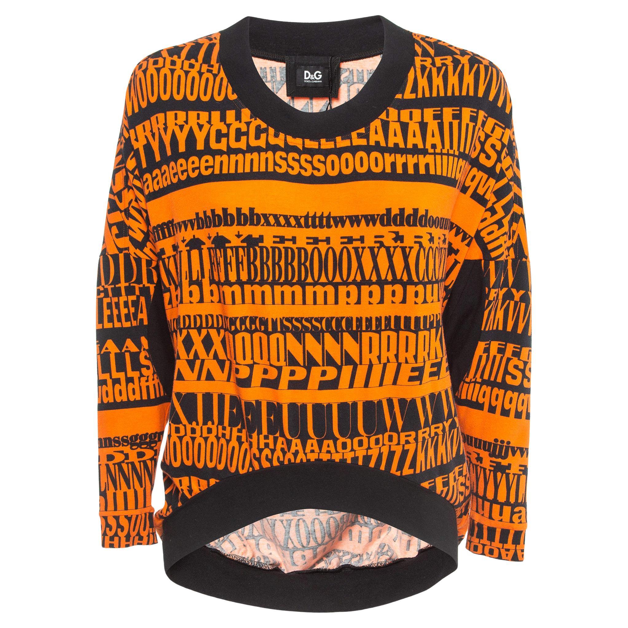 Dolce & Gabbana Black/Orange Printed Knit Top S For Sale
