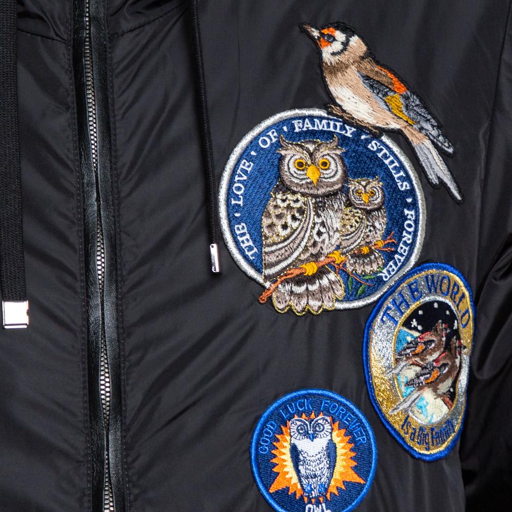 Dolce & Gabbana Black Owl patch Hoodie Bomber jacket M In Good Condition In Dubai, Al Qouz 2