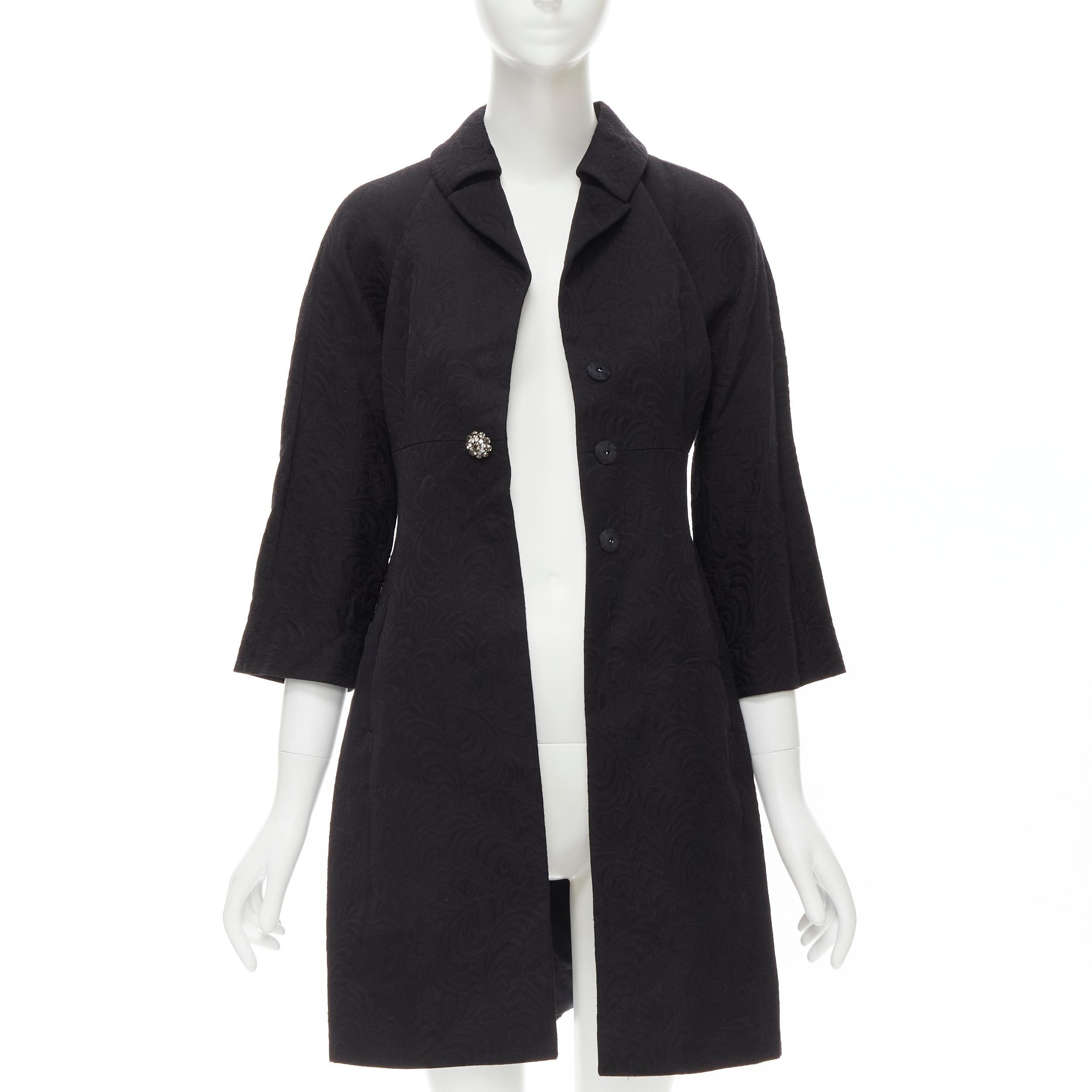 Black DOLCE GABBANA black paisley jacquard crystal button 3/4 sleeve coat IT36 XS For Sale