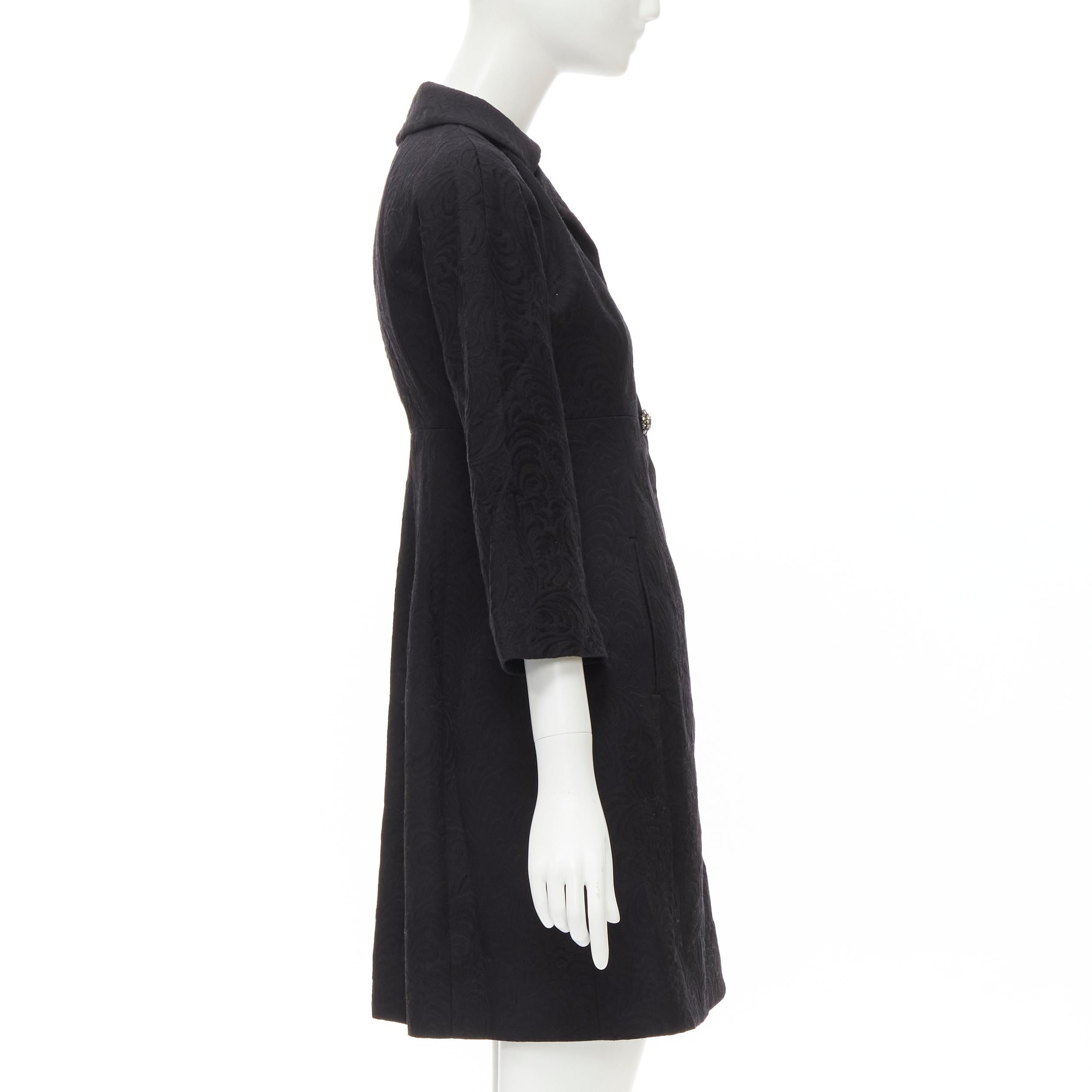 Women's DOLCE GABBANA black paisley jacquard crystal button 3/4 sleeve coat IT36 XS For Sale
