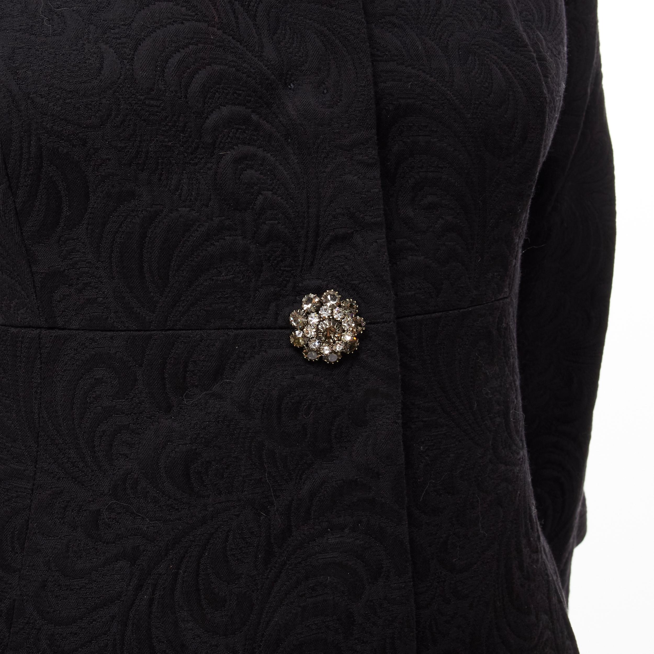DOLCE GABBANA black paisley jacquard crystal button 3/4 sleeve coat IT36 XS For Sale 4
