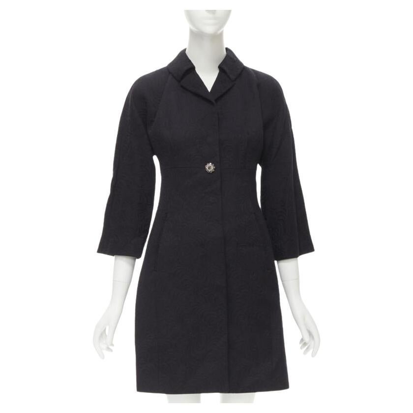 DOLCE GABBANA cappotto nero paisley jacquard con bottoni di cristallo e manica 3/4 IT36 XS in vendita