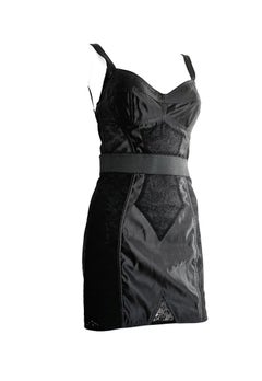 DOLCE & GABBANA Mini vestido con corpiño de encaje y satén elástico con paneles negros