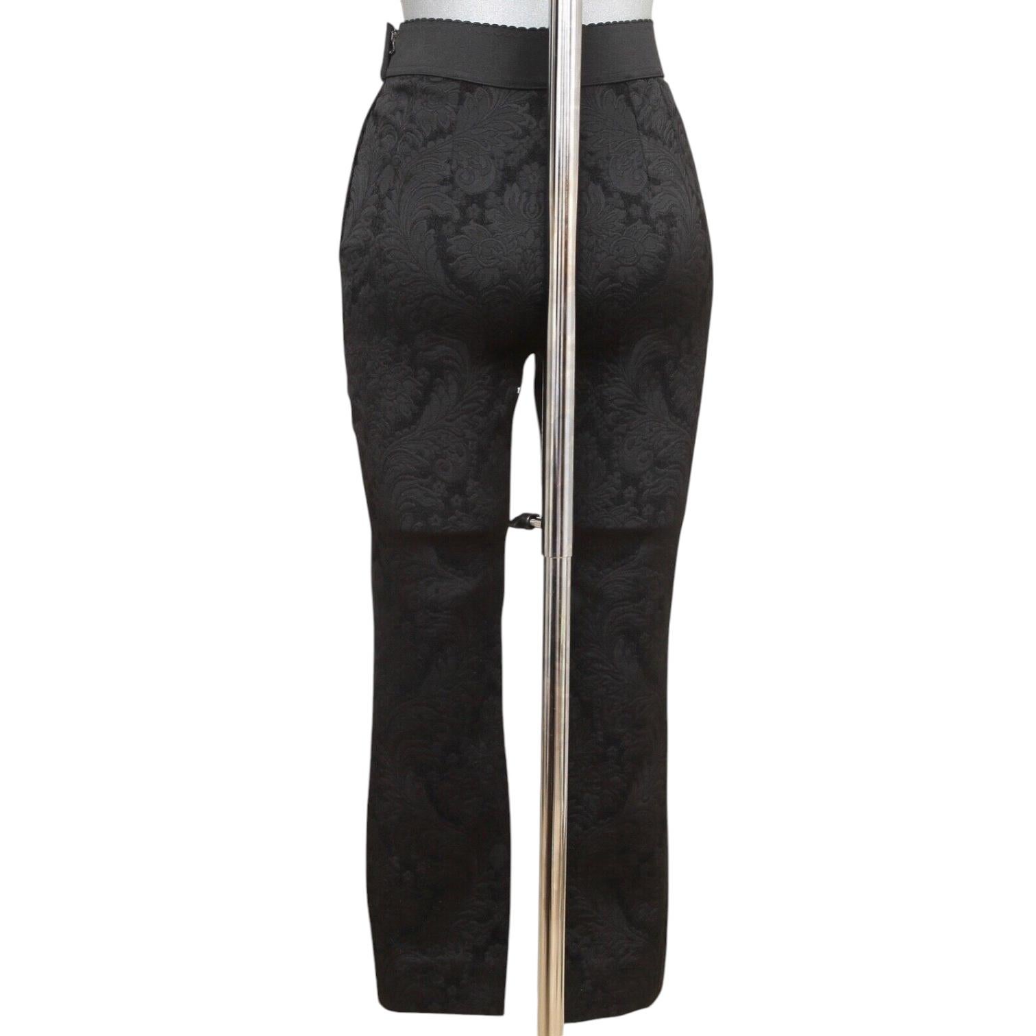 DOLCE & GABBANA Black Pants Brocade Floral Skinny Leg Elastic Waist Zipper Sz 38 For Sale 1