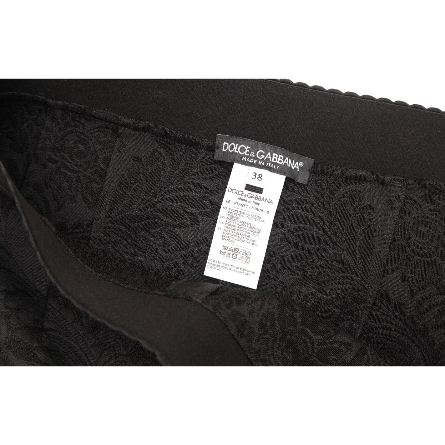 DOLCE & GABBANA Black Pants Brocade Floral Skinny Leg Elastic Waist Zipper Sz 38 For Sale 2