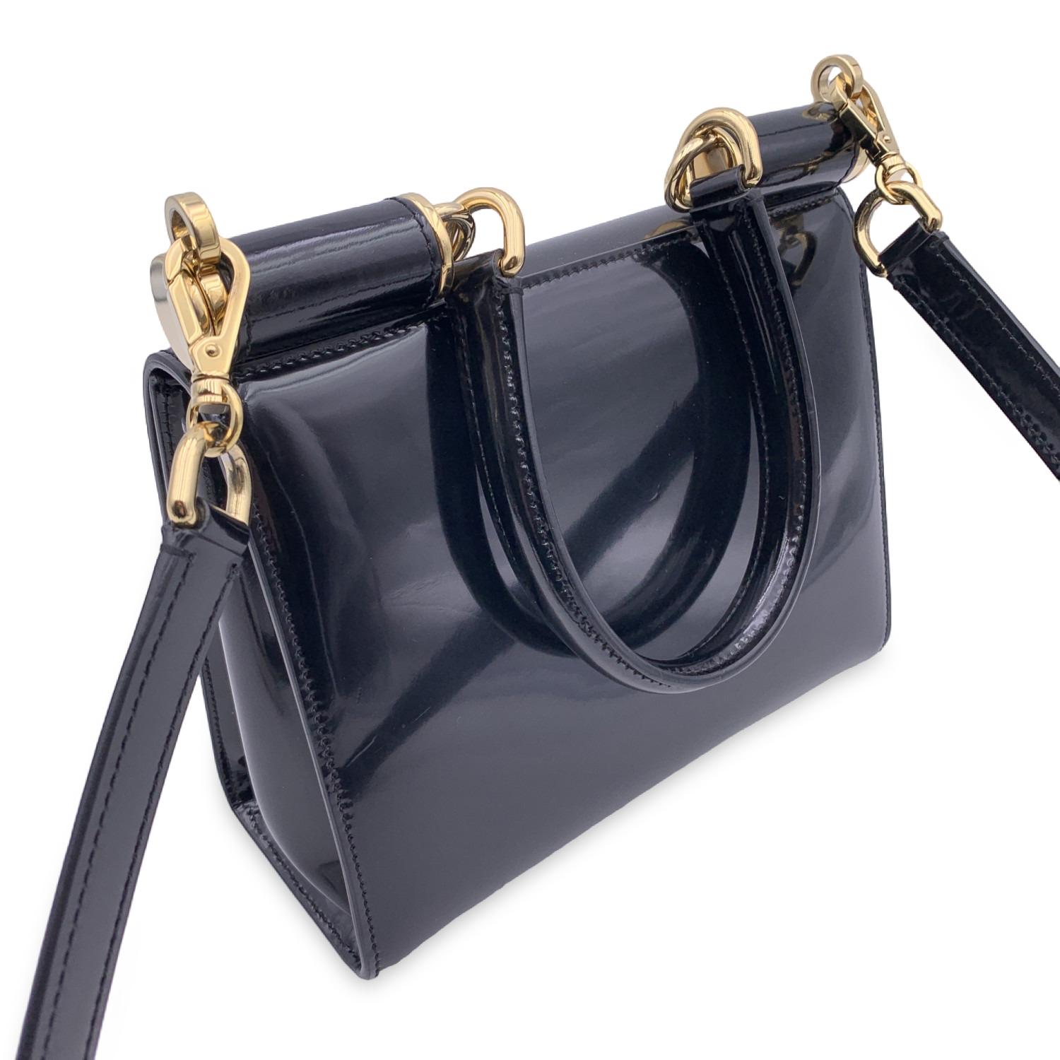 Dolce & Gabbana Black Patent Leather 90s Sicily Shoulder Bag In Excellent Condition In Rome, Rome