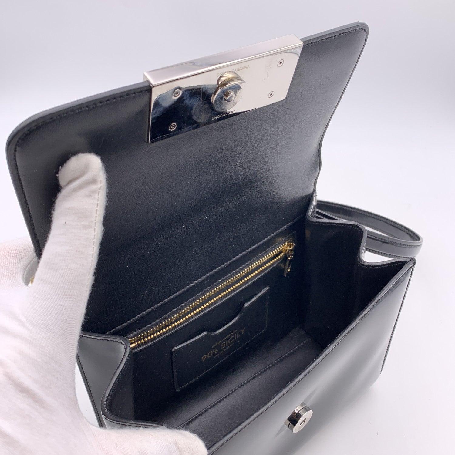 Women's Dolce & Gabbana Black Patent Leather 90s Sicily Shoulder Bag