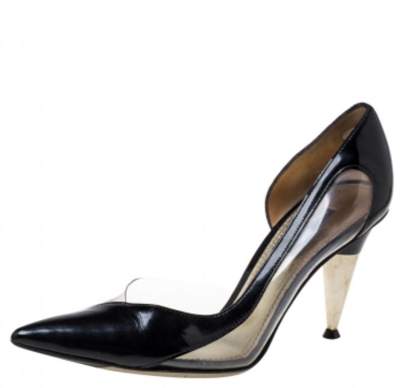 Dolce & Gabbana Black Patent Leather And PVC Pointed Toe Pumps Size 37 In Good Condition For Sale In Dubai, Al Qouz 2