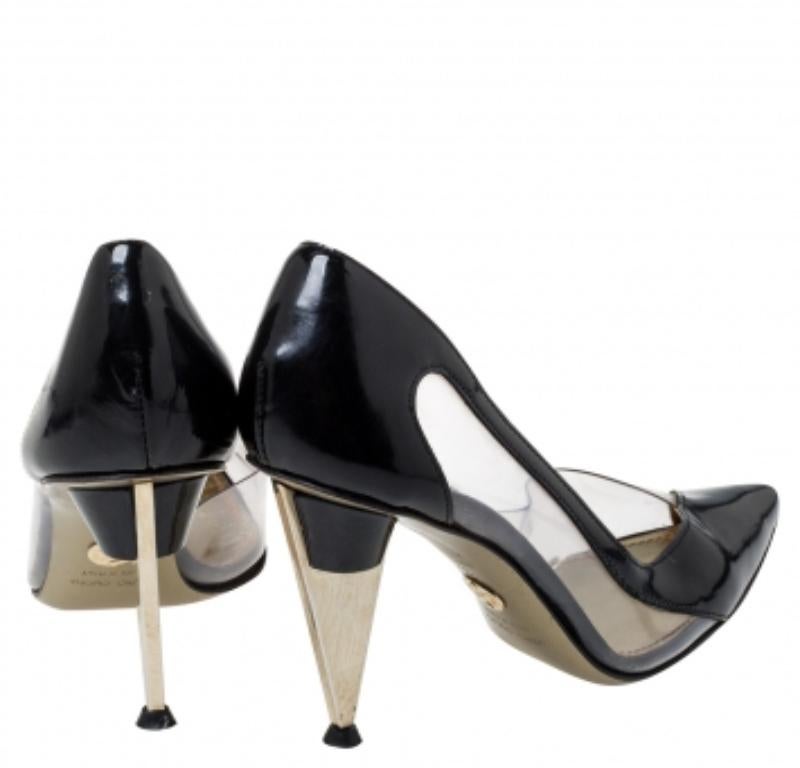 Dolce & Gabbana Black Patent Leather And PVC Pointed Toe Pumps Size 37 For Sale 2