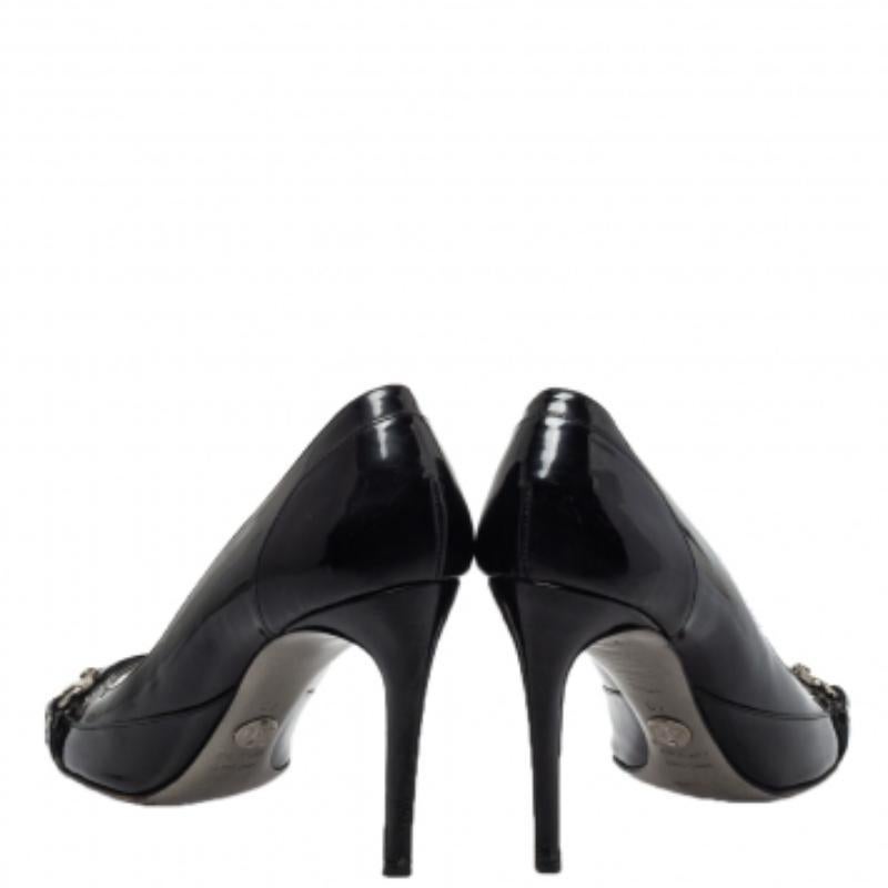 Women's Dolce & Gabbana Black Patent Leather Buckle Peep Toe Pumps Size 40 For Sale