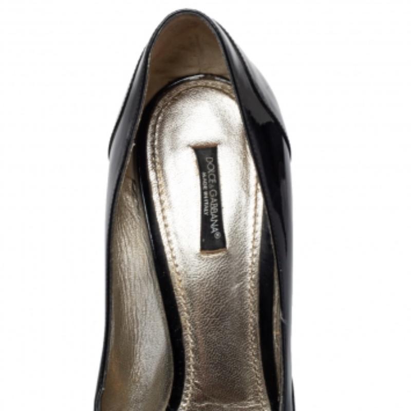Dolce & Gabbana Black Patent Leather Buckle Peep Toe Pumps Size 40 For Sale 2