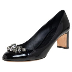Dolce & Gabbana Black Patent Leather Crystal Block Heel Pumps Size 40