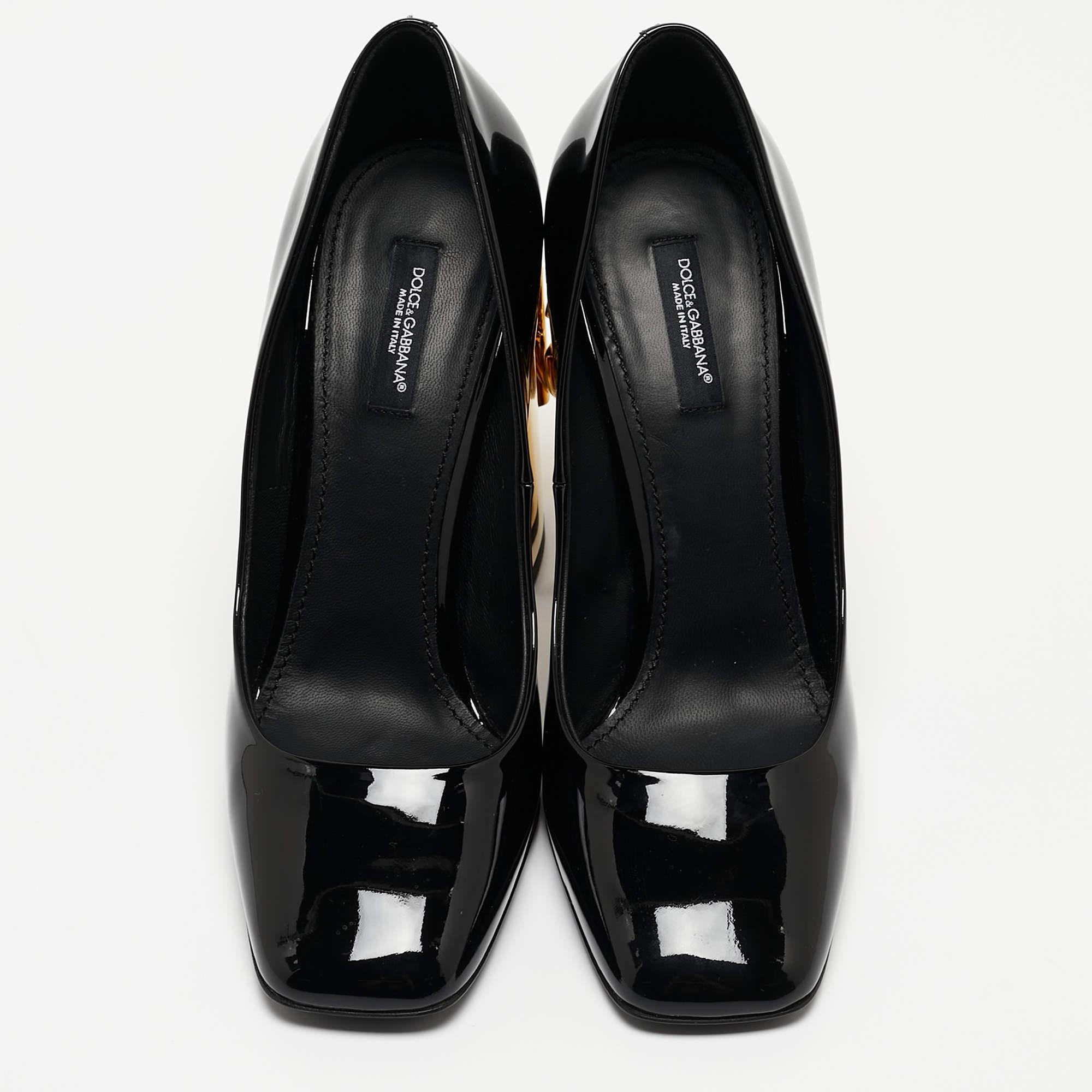 Women's Dolce & Gabbana Black Patent Leather Jackie Block Heel Pumps Size 39